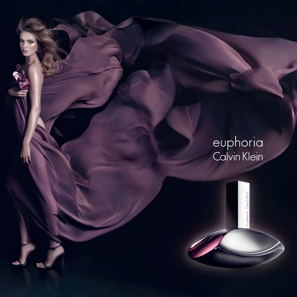 Calvin Klein Euphoria EDP kadın parfüm reklam görseli ve ikonik Euphoria şişesi