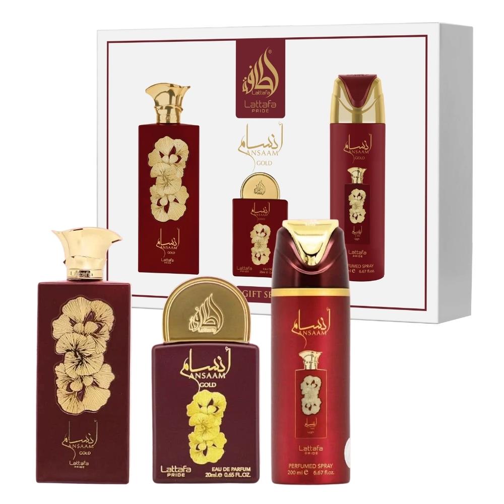 Lattafa Pride Ansaam Gold EDP 100 ml + EDP 20 ml + Deodorant 200 ml Unisex Parfüm Seti