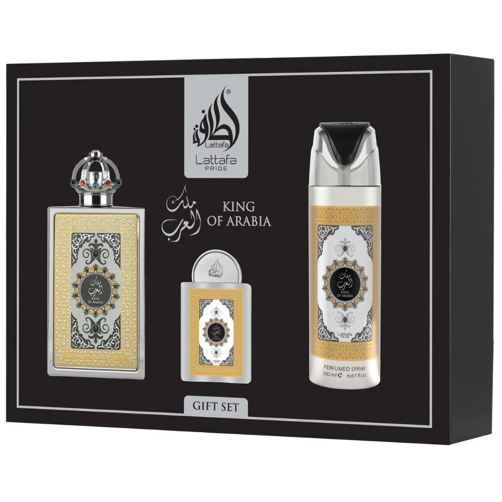 Lattafa Pride King Arabia EDP 100 ml + 20 ml +Deospray 200 ml Erkek Parfüm Seti