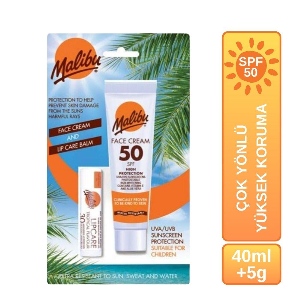 Malibu Güneş Koruyucu Yüz Losyonu SPF50 + Dudak Koruyucu & Nemlendirici SPF30