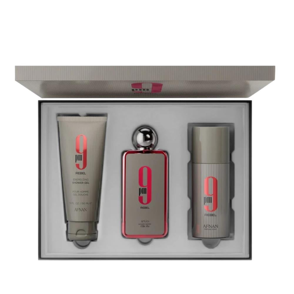 Afnan 9 PM Rebel EDP 100 ml + Deospray 150 ml + Shower Gel 150 ml Unisex Parfüm Seti