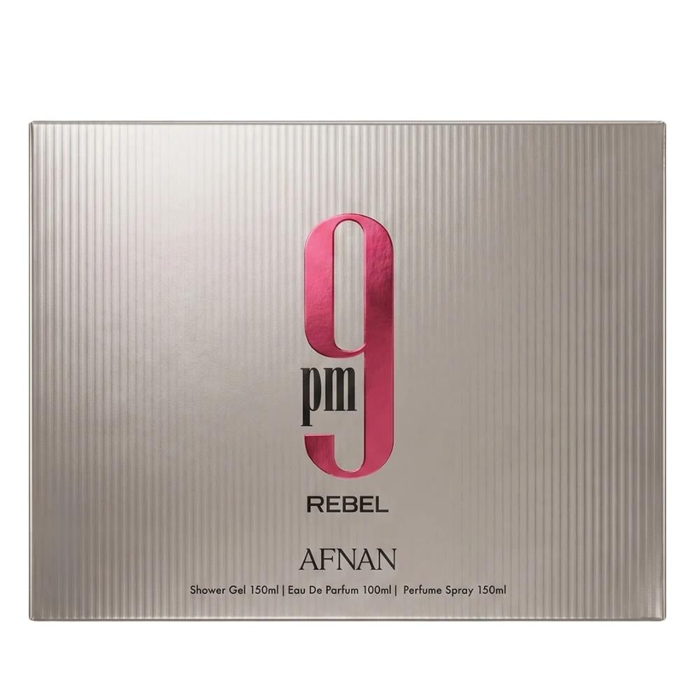 Afnan 9 PM Rebel EDP 100 ml + Deospray 150 ml + Shower Gel 150 ml Unisex Parfüm Seti