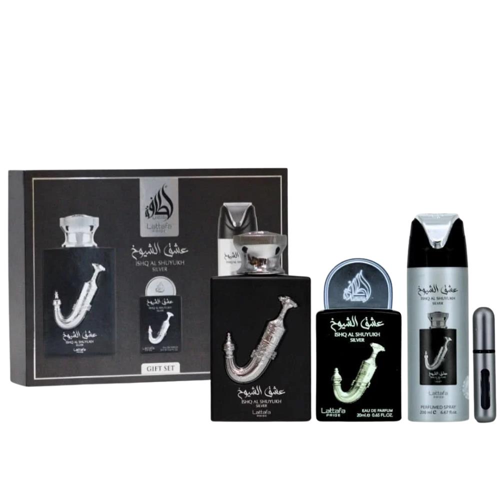 Lattafa Ishq Al Shuyukh SilverEDP 100 ml + EDP 20 ml +  Deodorant 200 ml Erkek Parfüm Seti