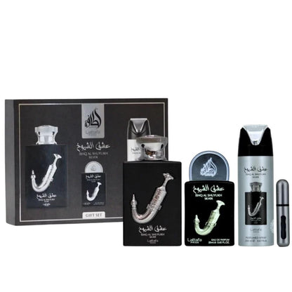 Lattafa Ishq Al Shuyukh SilverEDP 100 ml + EDP 20 ml +  Deodorant 200 ml Erkek Parfüm Seti