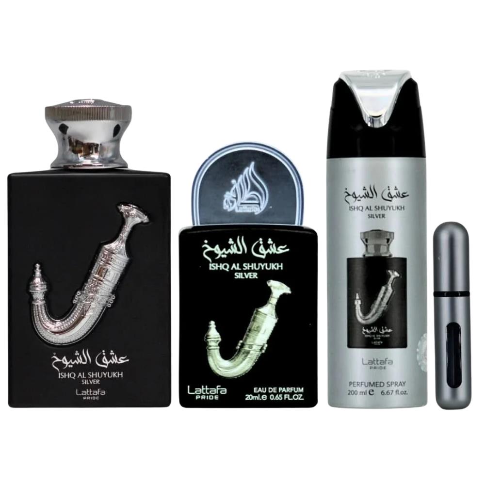 Lattafa Ishq Al Shuyukh SilverEDP 100 ml + EDP 20 ml +  Deodorant 200 ml Erkek Parfüm Seti