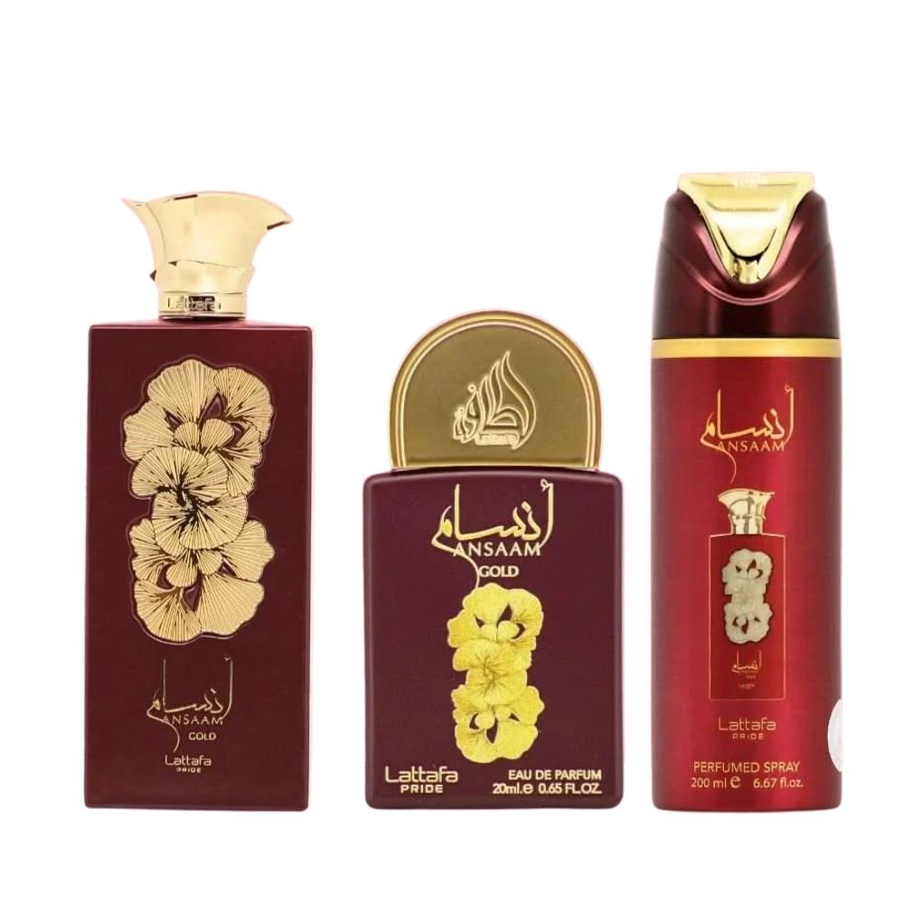 Lattafa Pride Ansaam Gold EDP 100 ml + EDP 20 ml +  Deodorant 200 ml Unisex Parfüm Seti