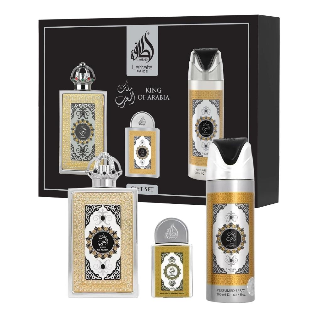 Lattafa Pride King Arabia EDP 100 ml + 20 ml +Deospray 200 ml Erkek Parfüm Seti