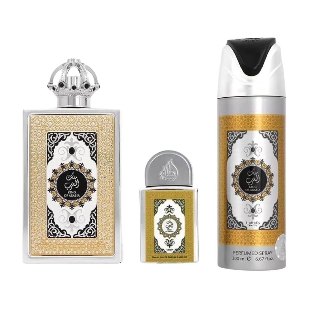 Lattafa Pride King Arabia EDP 100 ml + 20 ml +Deospray 200 ml Erkek Parfüm Seti