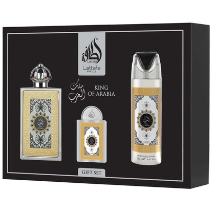 Lattafa Pride King Arabia EDP 100 ml + 20 ml +Deospray 200 ml Erkek Parfüm Seti