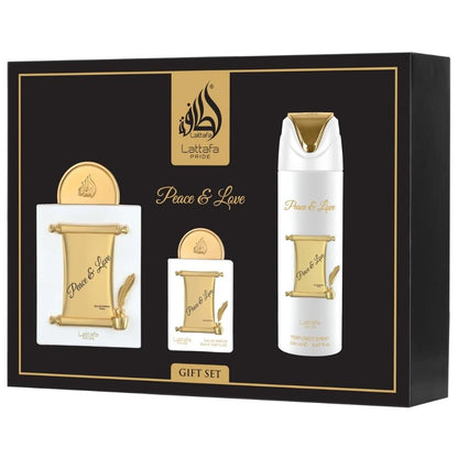 Lattafa Pride Peace &amp; Love EDP 100ml + 20 ml + 200 ml Deospray Unisex Parfüm Seti