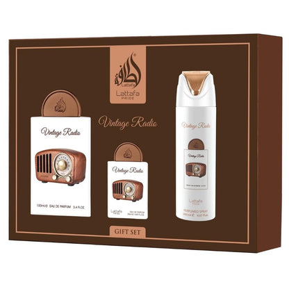 Lattafa Pride Vintage Radio EDP 100 ml + EDP 20ml + 200 ml Body Shower Unisex Parfüm Seti