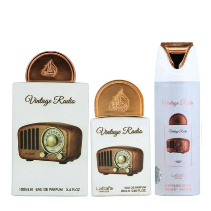 Lattafa Pride Vintage Radio EDP 100 ml + EDP 20ml + 200 ml Body Shower Unisex Parfüm Seti