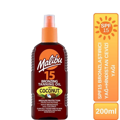 Malibu Güneş Koruyucu Bronzlaştırıcı Yağ+Hindistan Cevizi Yağı SPF15 200ml