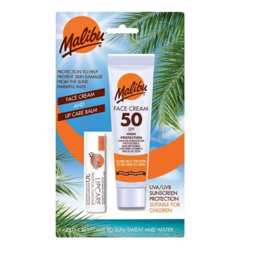 Malibu Güneş Koruyucu Yüz Losyonu SPF50 + Dudak Koruyucu &amp; Nemlendirici SPF30